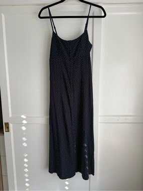 Polka Dot Maxi Slip Dress in Navy with Spaghetti Straps